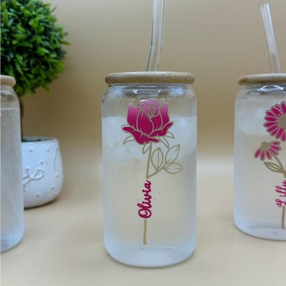 Coffee Glass Tumbler, Iced Coffee Glass, month flower Iced Coffee Cup 16 Oz - Picture 10 of 10